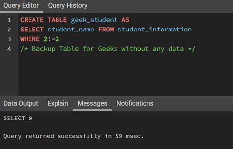 Sql Query To Create A Backup Table Geeksforgeeks