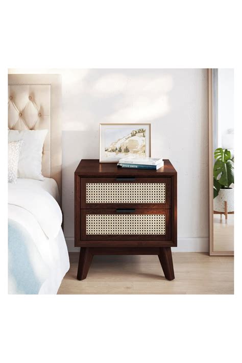 Bme Jasper Deluxe Solid Wood Rattan Nightstand Fully Assembled Mid