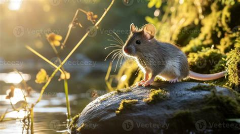 Close-up photo of a Mouse looking in their habitat. Generative AI ...