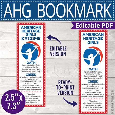 Editable American Heritage Girl Bookmark, Printable AHG Troop Leader Instant Download Bible ...