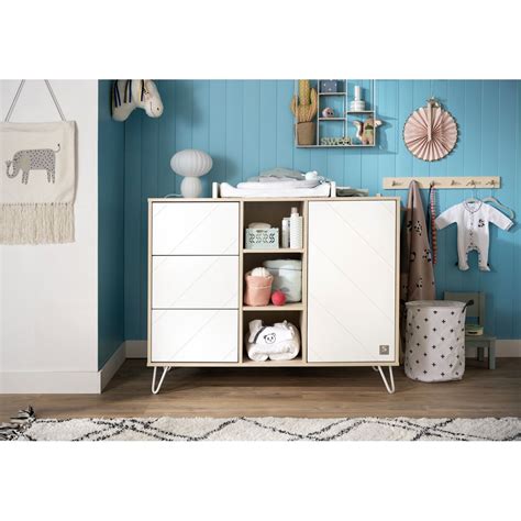 Happy Commode Porte Tiroirs Acacia Clair Blanc Sauthon Baby S Sweet