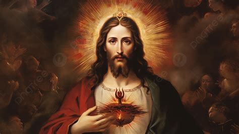 Jesus Holds The Heart Of Christ In His Hand Background Picture Of The Sacred Heart Of Jesus