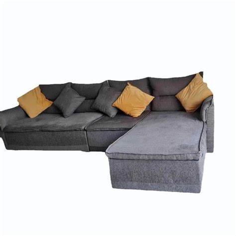 Wooden Velvet 5 Seater Grey L Shape Sofa Set With Lounger At Rs 45000