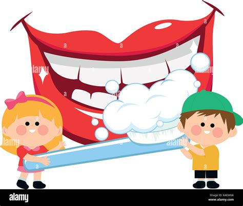 Boca sonriente, niños sosteniendo un cepillo dental y cepillarse los ...