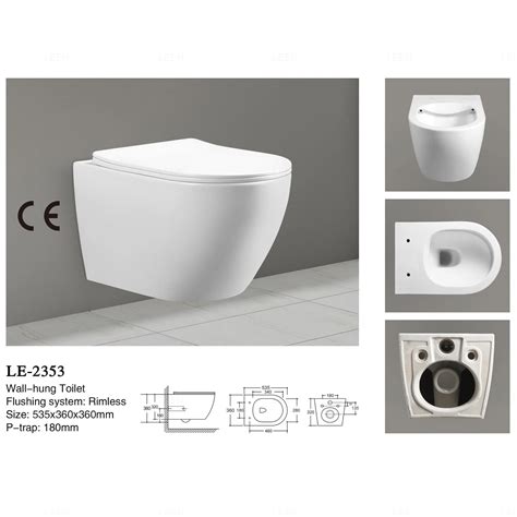CE Dual Flush Rimless Wall Hung Luxury P-Trap 180mm Toilet for Adult