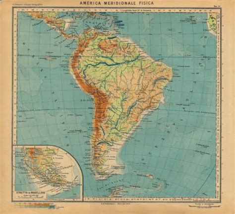 Antique Map South America Physics Paravia Antique Map