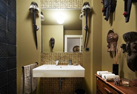 African Inspired Bathroom With Bastile Wall And African Decorations