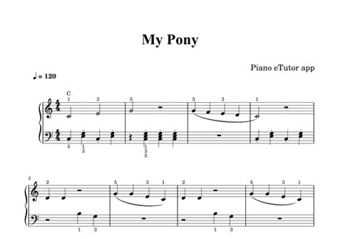 My Pony Folk Song Piano Arr Piano Etutor App By Traditional