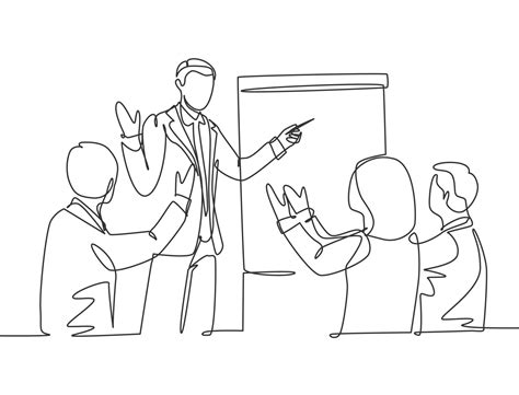 Single Continuous Line Drawing Of Young Happy Business Trainer