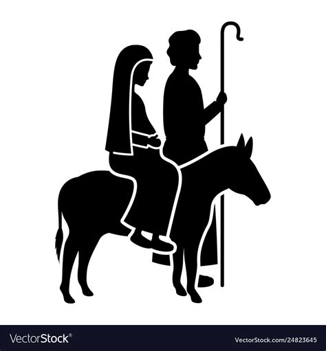 Virgin Mary In Mule And Saint Joseph Silhouettes Vector Image