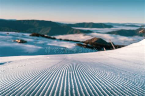 Closeup of Geometry Track Lines on a Ski Slope Left by a Snowcat with ...