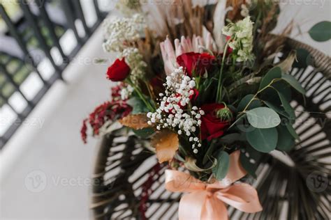 Rustic red rose flower hand bucket decoration for special occasion like ...