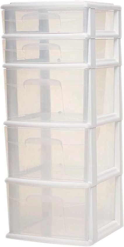 Homz Plastic 5 Drawer Medium Storage Tower White Frame