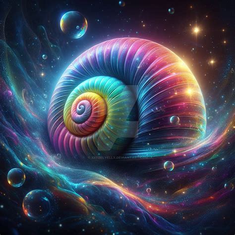 Magical Rainbow Snail Digital Art Nature Fantasy By Xrebelyellx On