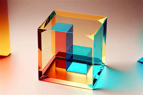 Transparent Cubes Of Rainbow Colors In 3d Rendering Minimal Room