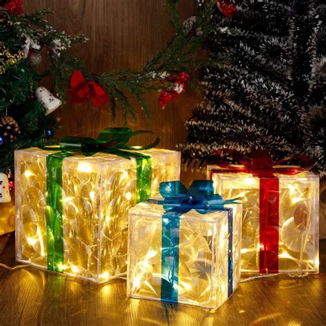 3pcs Christmas Lighted T Boxes Decorations Pre Lit Snowflakes