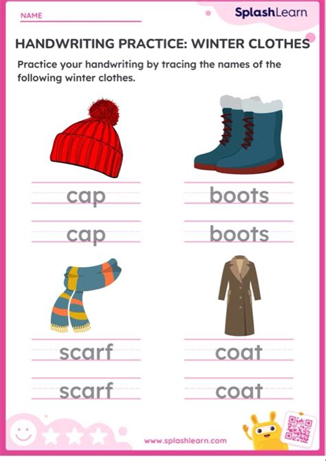 Handwriting Practice Winter Clothes Printable Ela Worksheet