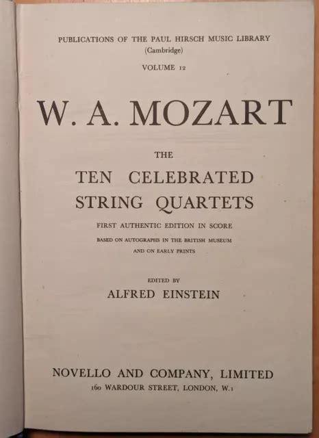 MOZART THE TEN Celebrated String Quartets Novello Authentic Edition In