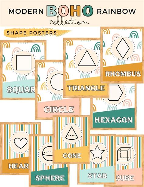 Modern Boho Rainbow Classroom Shape Posters Etsy Boho Rainbow