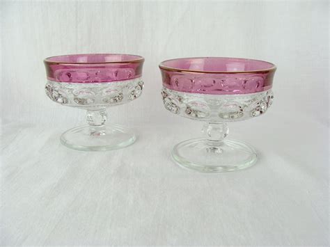 Vintage Sherbet Dessert Dishes 60s Set Of 2 King S Crown Thumbprint