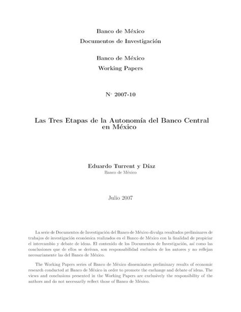 PDF Las Tres Etapas de la Autonomıa del Banco Central en Mexico