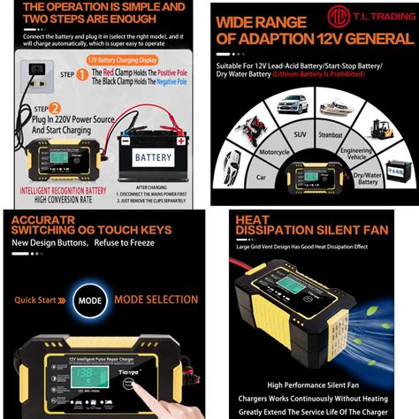 RJ TIANYE Smart Battery Charger 6 / 12V Intelligent Pulse Repair ...