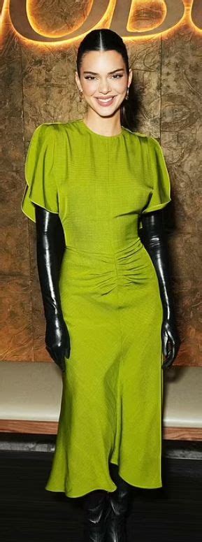 Who Made Kendall Jenners Green Dress Gloves And Boots Kendall