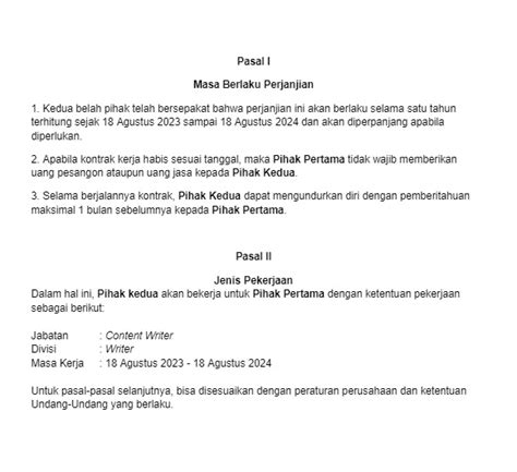 Contoh Surat Kontrak Kerja Karyawan Pkwt Dan Pkwtt Simak