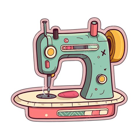 Sewing Machine Icon With Cartoon Coloring In White On Top Vector