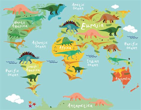 Classroom Dinosaur World Map Wall Mural - Murals Your Way