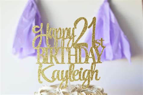 Glitter Happy 21st Birthday Personalized Cake Topper Hello 21 Twenty