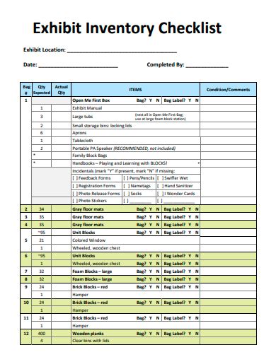 Free Inventory Checklist Samples In Pdf