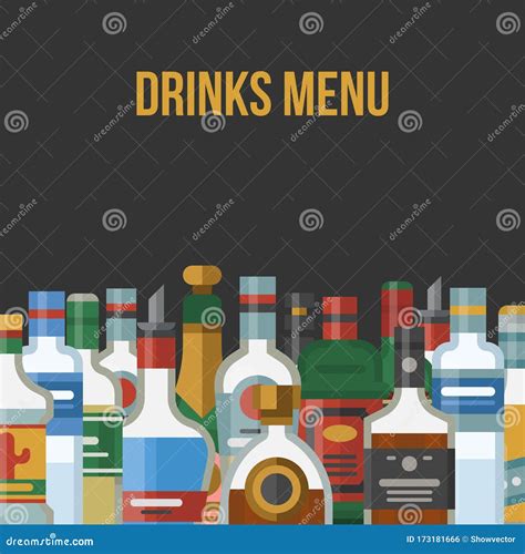 Alcohol Drinks Menu Vector Illustration Poster Bar Alcoholic Poster Bottles Of Whiskey Scotch