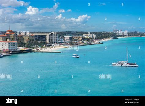 Downtown Nassau Bahamas On Providence Island With The Nassau Port Beach Hotels And Ships