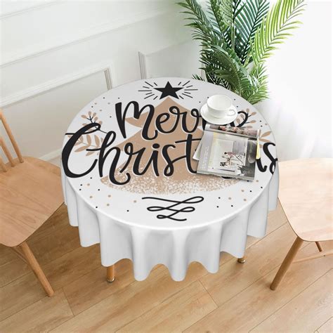 XMXT Waterproof Table Cloth, Merry Christmas Creativity Prints Polyester Round Tablecloth for ...