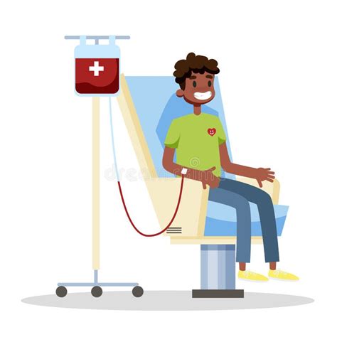 Male Donor Giving Blood In Medical Hospital Volunteer Character