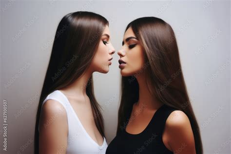 The Power Of A Kiss Sexy Beautiful Lesbian Couple Lips Closeup Kissing Seductive Woman Erotic