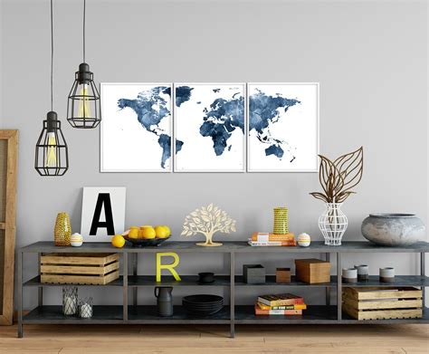 World Map Watercolor Print World Map Set of 3 Watercolor - Etsy