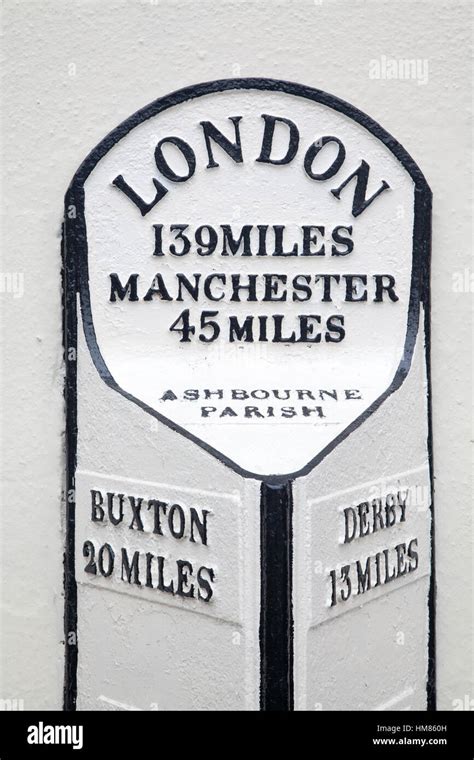 Milestone showing the distance to London Derby Buxton and Manchester ...