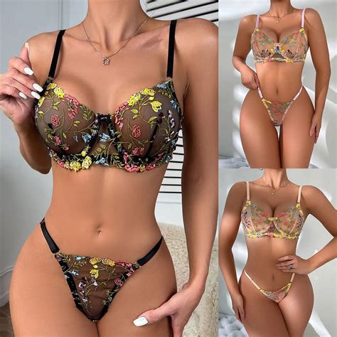 Women Sexy Lace Floral Embroidery Underwear Tie Dyed Mesh Bra See Through Underwear Lingerie For