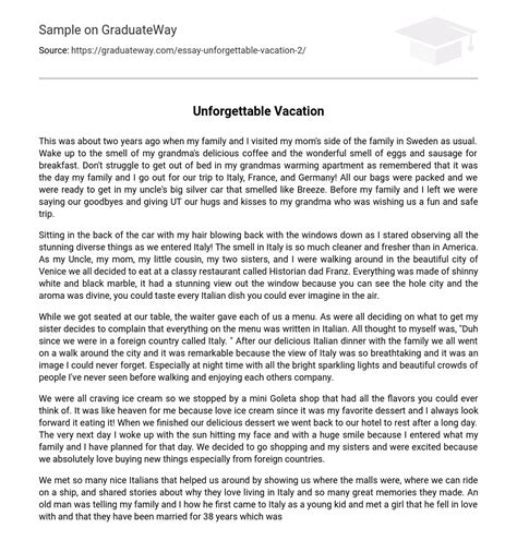 An Unforgettable Trip Essay 200 Words