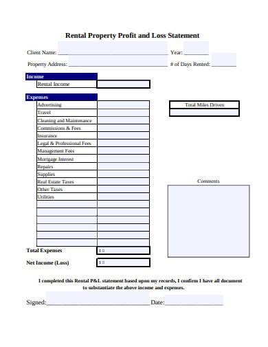 Rental Property Profit And Loss Statement Template For Your Needs