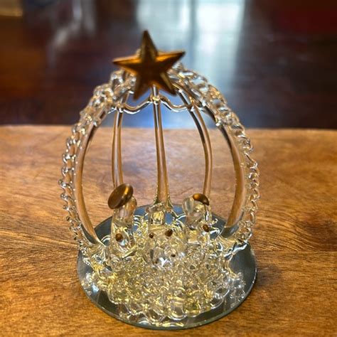 Art Nativity Theme Spun Glass Tabletop Ornament Nativity Scene On