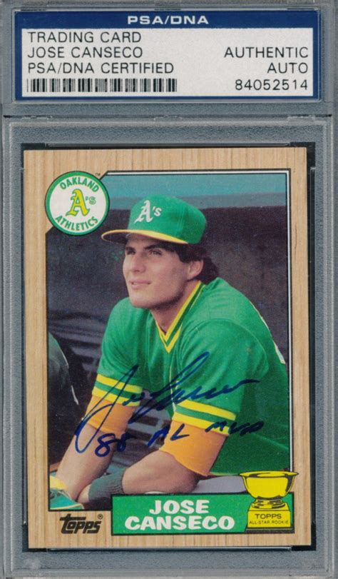 Jose Canseco Signed 1987 Topps 620 Inscribed 88 AL MVP PSA