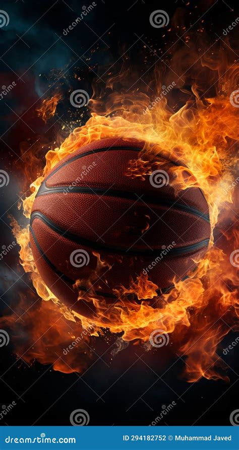 Basketball Ignites A Blazing Ball Races Towards The Hoop With