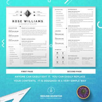 Modern Resume CV Template For Word By ResumeInventor TPT