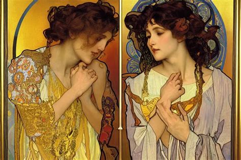 The Annunciation Oil Painting By Alphonse Mucha And Stable Diffusion