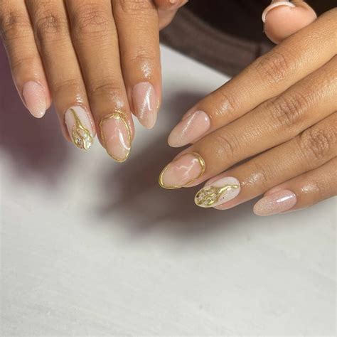 Best Nude Nails With Gold Flakes Designs Nail Designs Daily