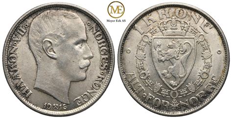 Meyer Eek Auksjon 1 Krone 1916 Haakon VII Kv 0