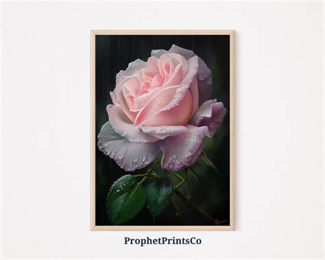 Pink Rose Oil Painting Poster Print Botanical Wall Art Cute Floral T